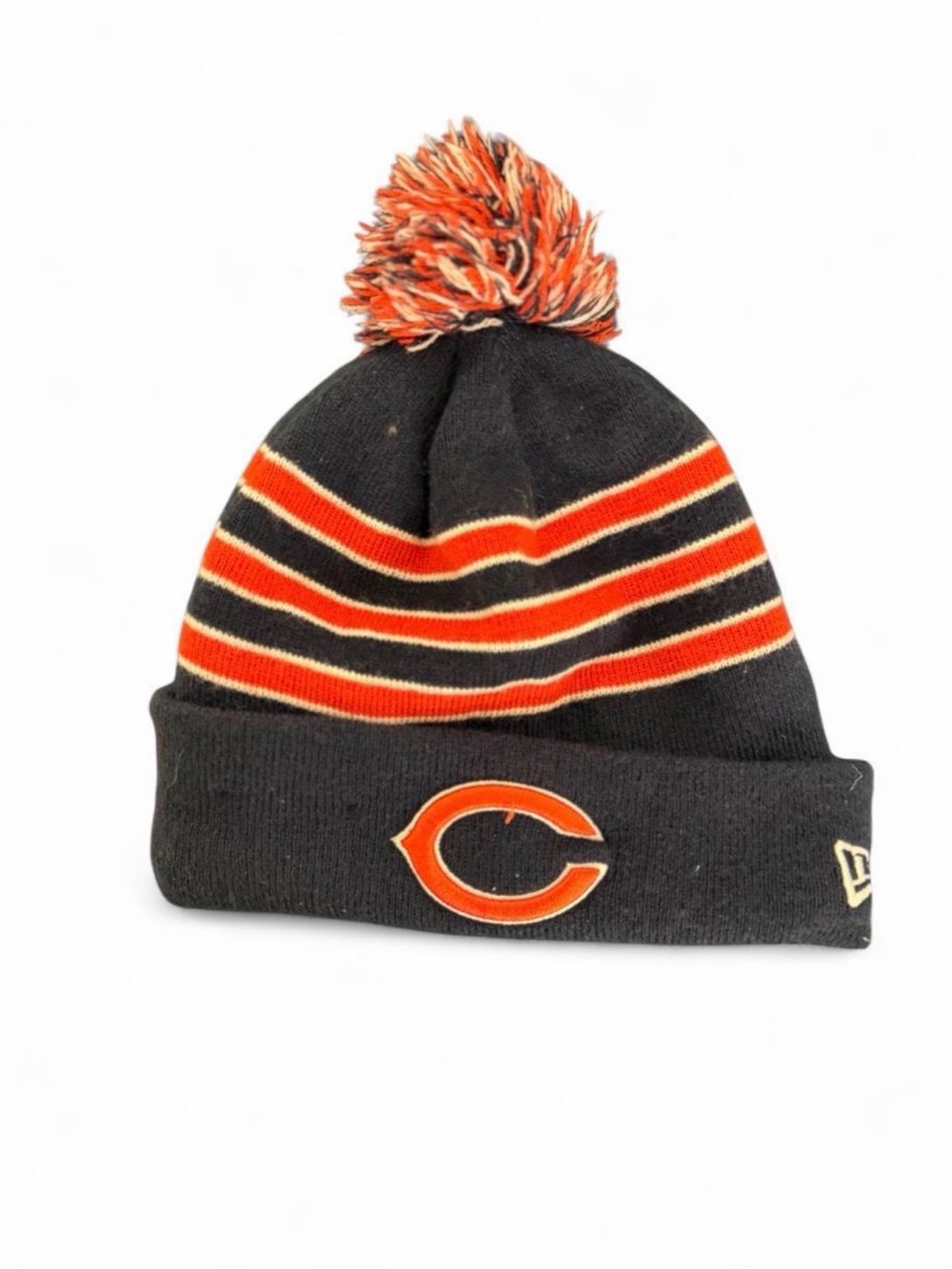 New Era Kids Striped Pom Beanie - Black & Orange
